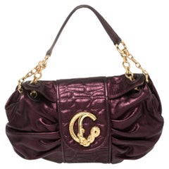 Roberto Cavalli Metallic Purple Pleated Leather Shoulder Bag