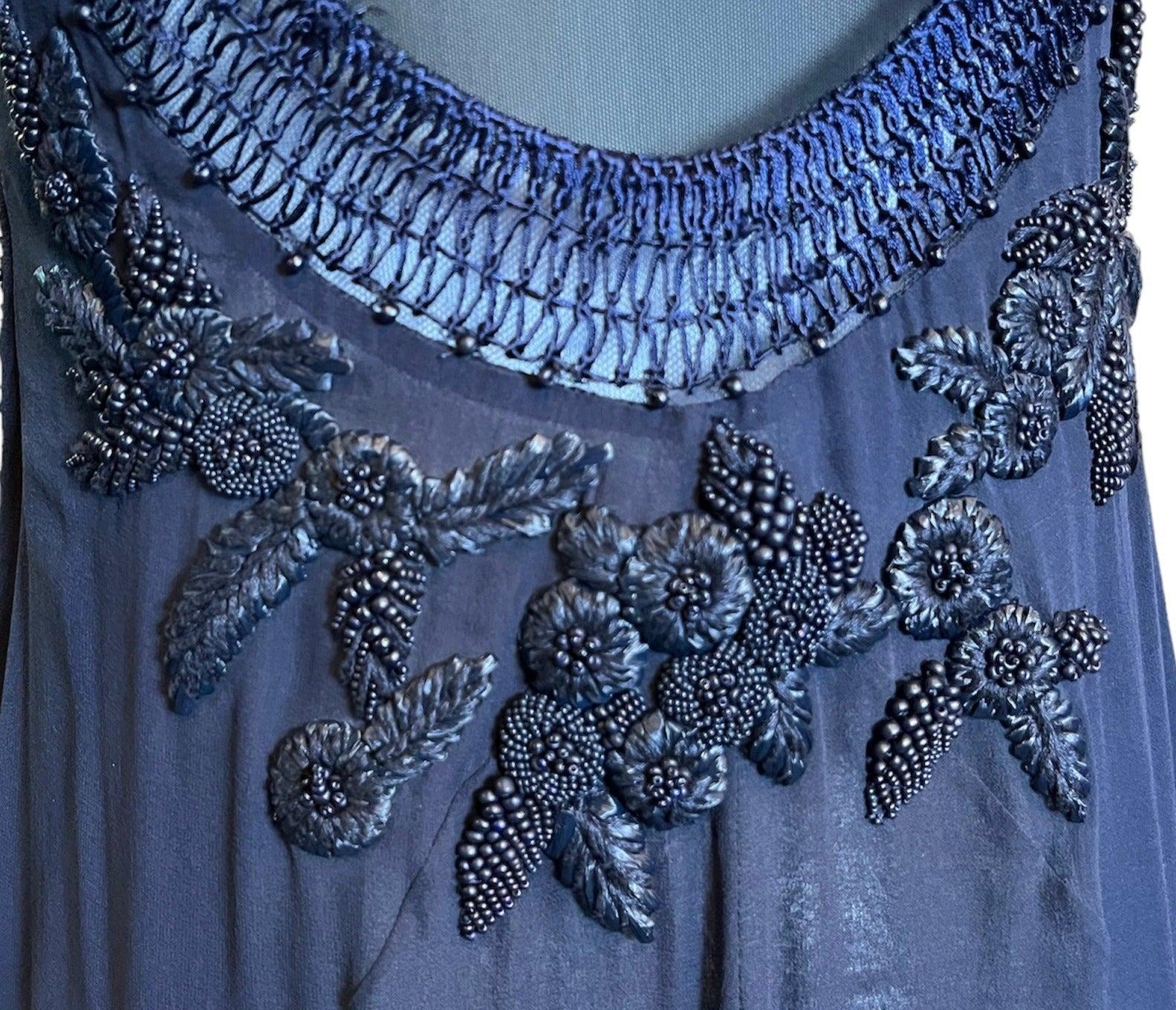 Robe en maille et mousseline bleu nuit de Roberto Cavalli, années 2000 Neuf - En vente à Los Angeles, CA