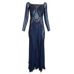 Robe en maille et mousseline bleu nuit de Roberto Cavalli, années 2000