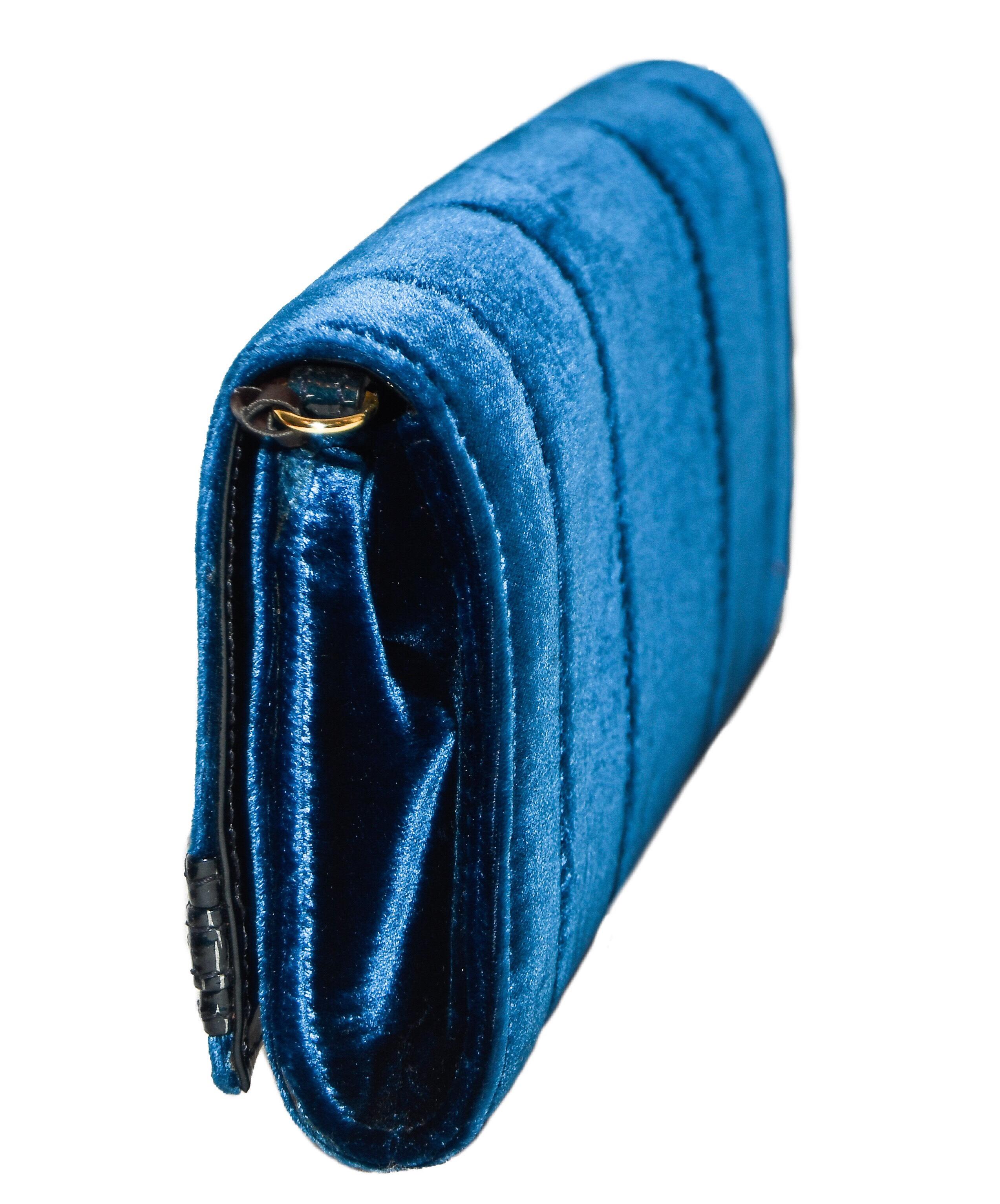 Black Roberto Cavalli Midnight Blue Velvet Pochette Clutch Bag