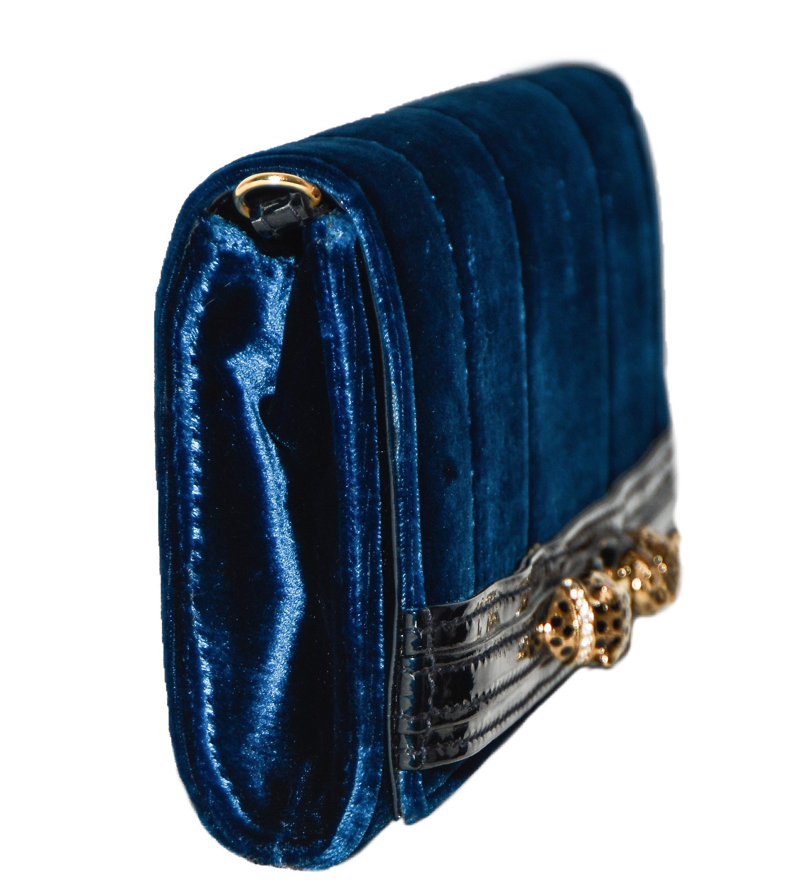 Women's Roberto Cavalli Midnight Blue Velvet Pochette Clutch Bag
