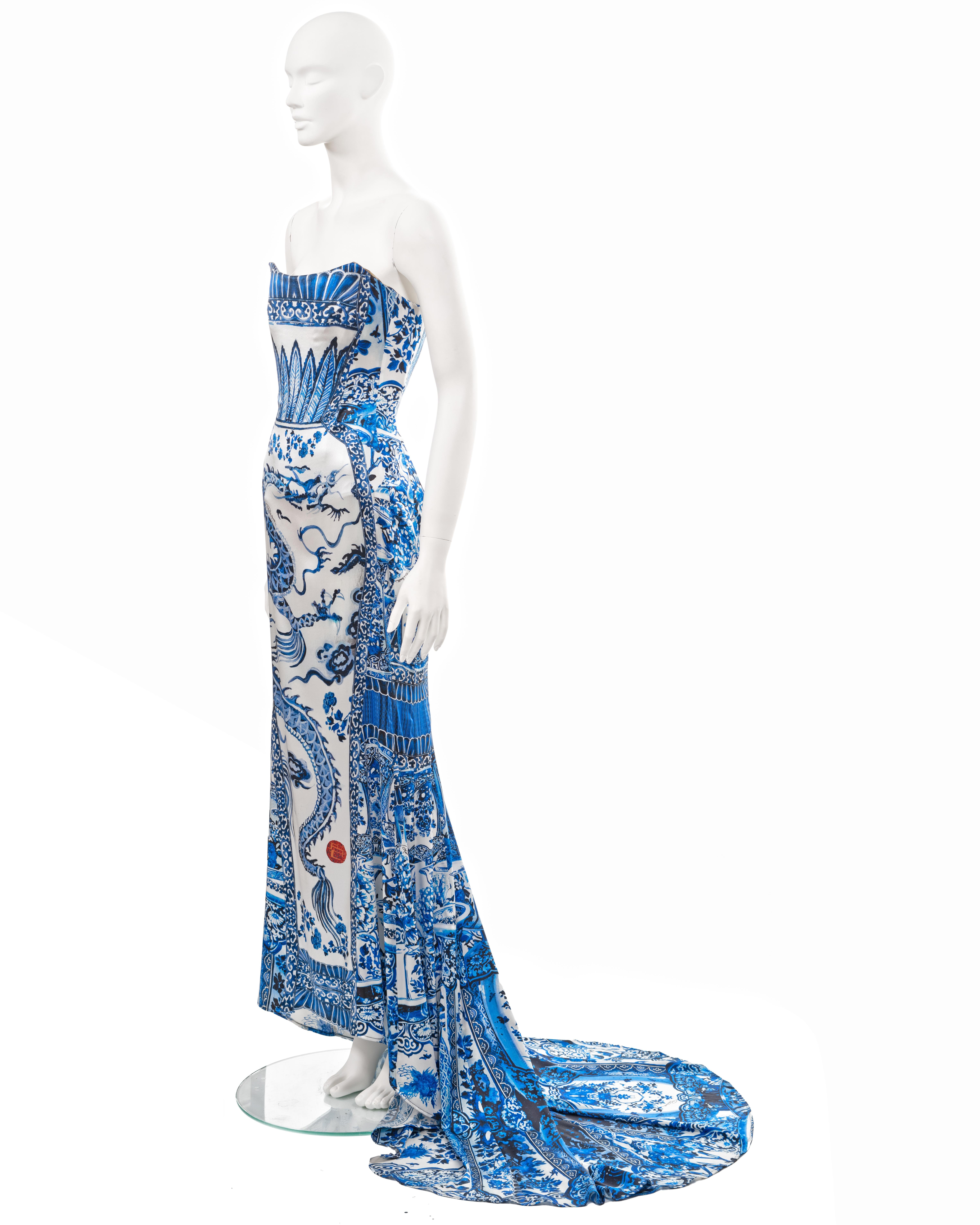 Roberto Cavalli ming porcelain printed silk corseted evening dress, fw 2005 9