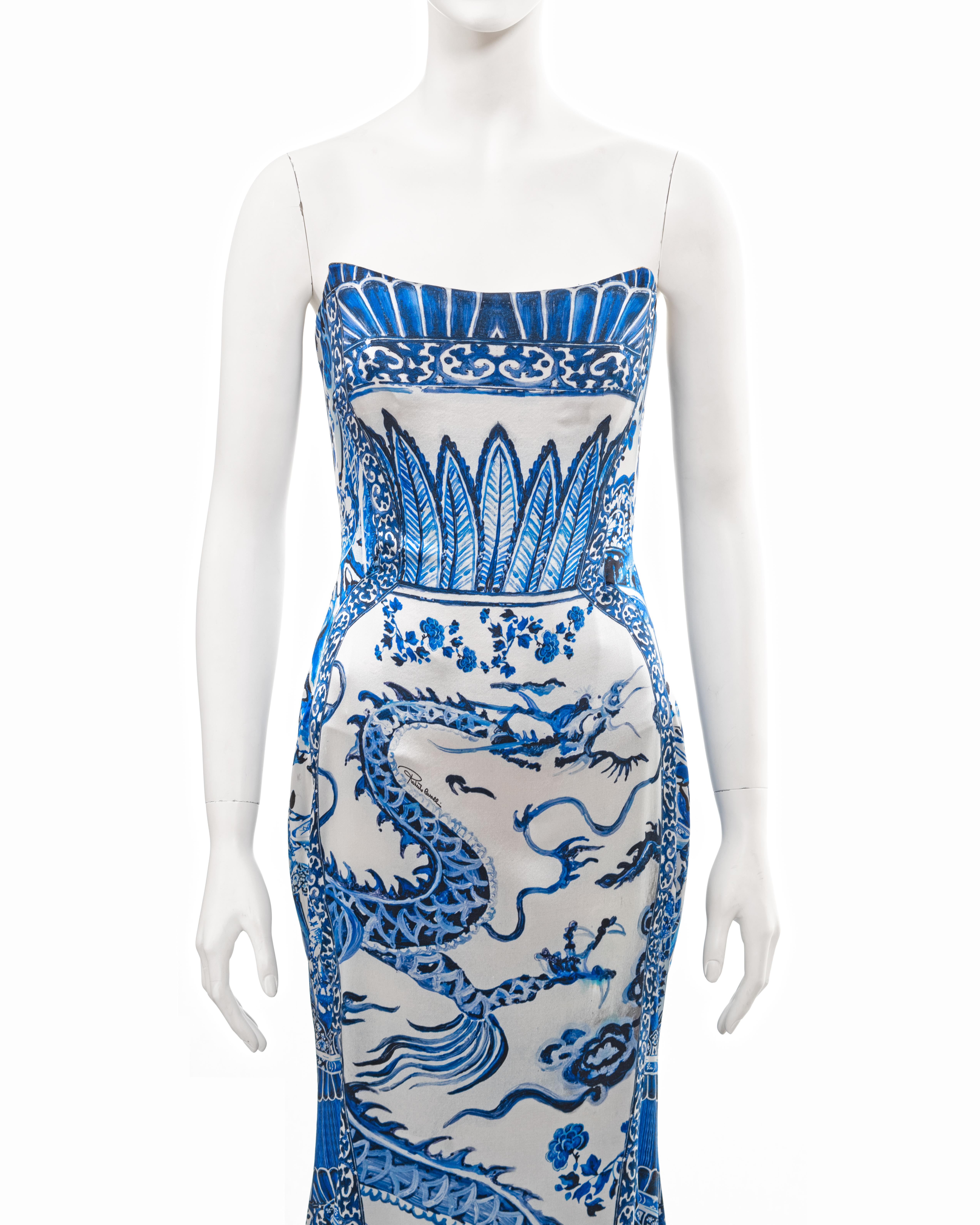 Women's Roberto Cavalli ming porcelain printed silk corseted evening dress, fw 2005