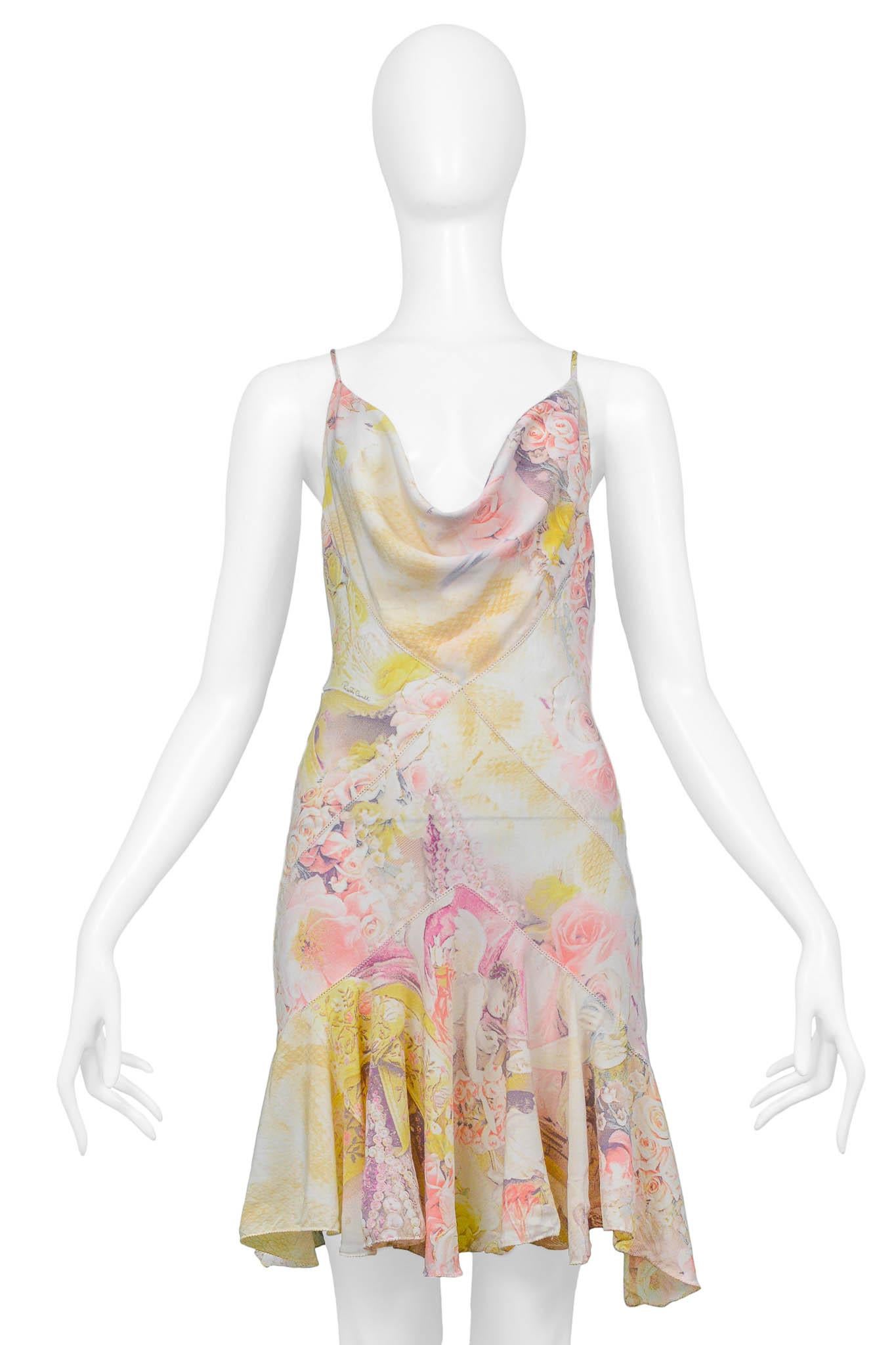 Roberto Cavalli Mini Slip Dress With Angel And Rose Print In Excellent Condition In Los Angeles, CA