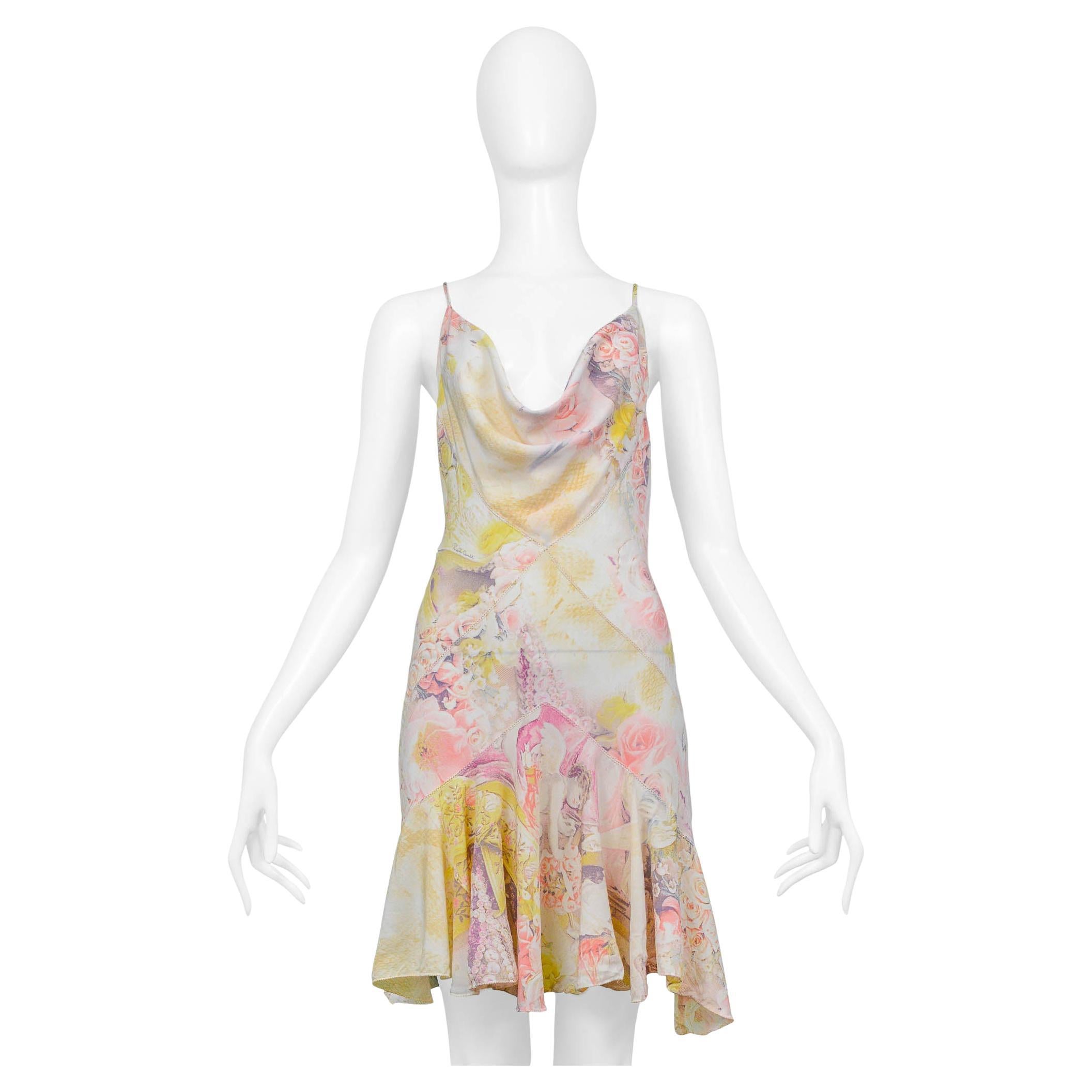 Roberto Cavalli Mini Slip Dress With Angel And Rose Print