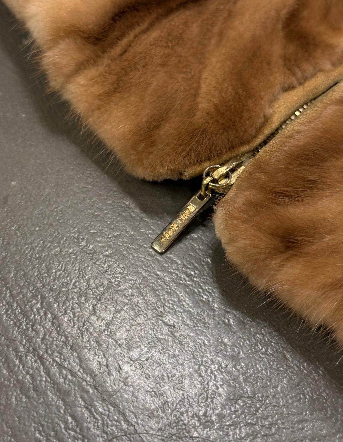 Roberto Cavalli Nerzfell-Lederjacke im Angebot 5