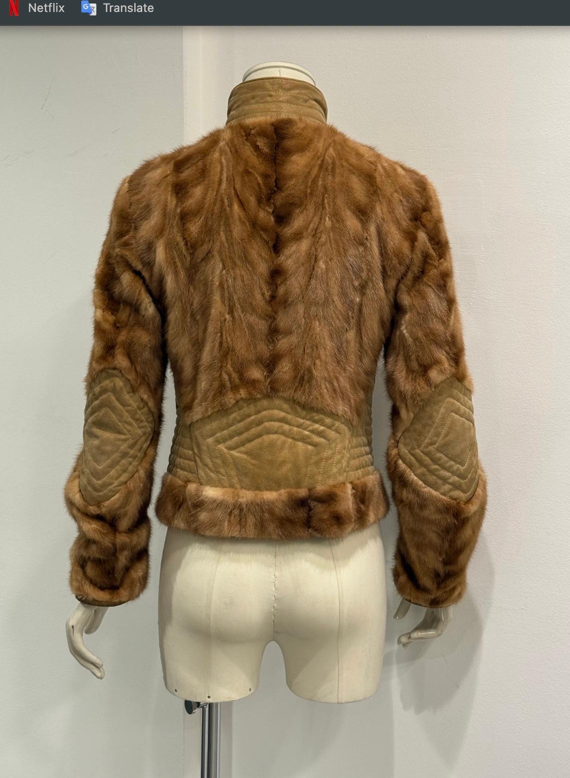 Roberto Cavalli Nerzfell-Lederjacke (Brown) im Angebot