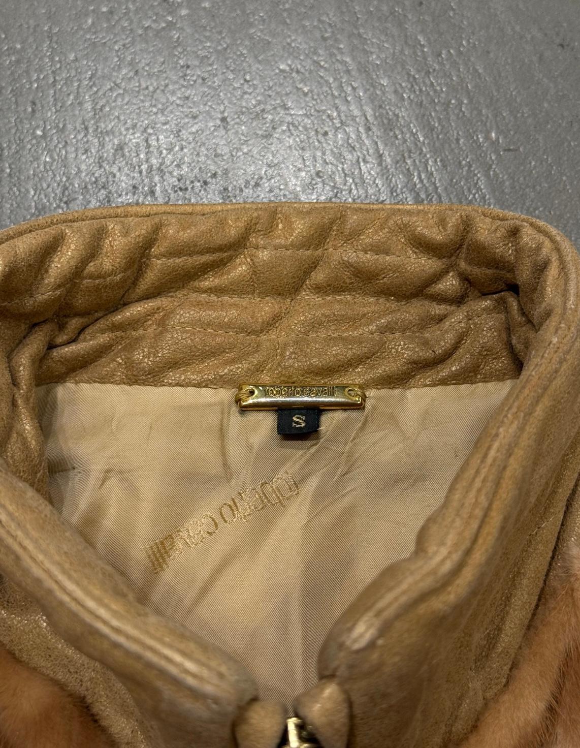 Roberto Cavalli Nerzfell-Lederjacke im Angebot 3