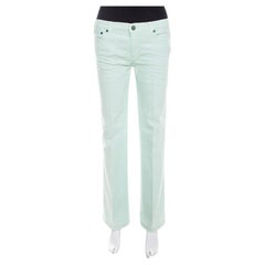 Roberto Cavalli Mint Blue Washed Denim Crinkled Effect Flared Jeans M