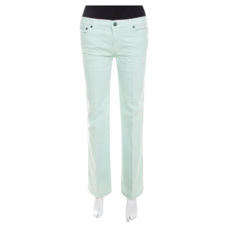Roberto Cavalli Jeans svasati effetto stropicciato in denim lavato blu menta M. I. in vendita