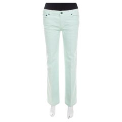 Roberto Cavalli Mint Blue Washed Denim Crinkled Effect Flared Jeans M