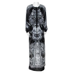 Roberto Cavalli Monochrome Floral Print Silk Kaftan Tunic S