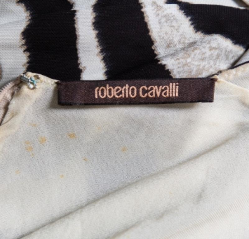 Roberto Cavalli Vestito monocromatico in jersey stampato e pelle con dettagli drappeggiati S in vendita 1