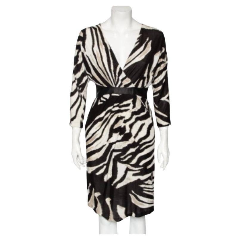 Roberto Cavalli Vestito monocromatico in jersey stampato e pelle con dettagli drappeggiati S in vendita