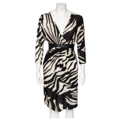 Roberto Cavalli Monochrome Printed Jersey & Leather Detailed Draped Dress S