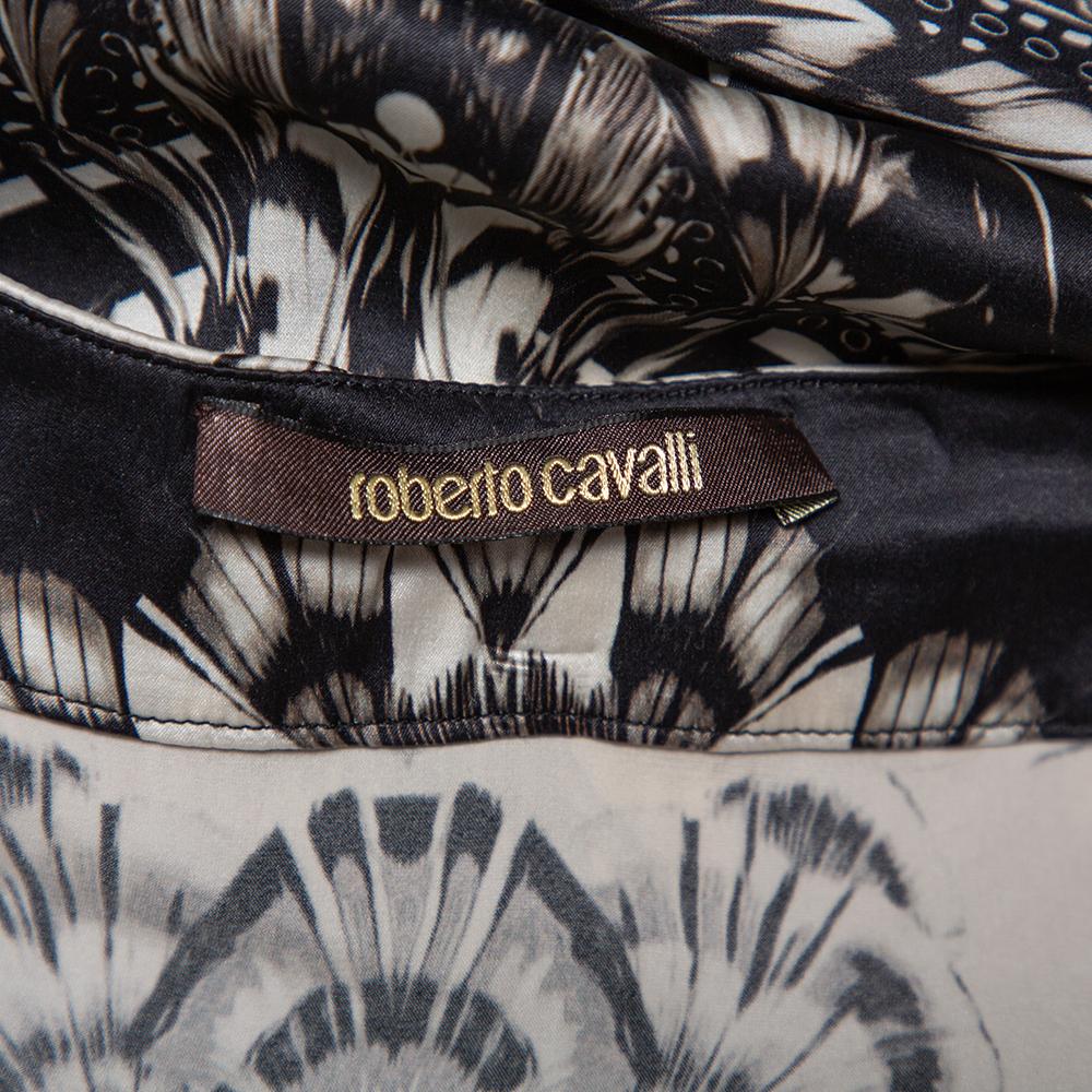 Women's Roberto Cavalli Monochrome Printed Silk Knit Maxi Skirt M