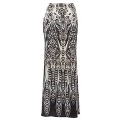 Roberto Cavalli Monochrome Printed Silk Knit Maxi Skirt M