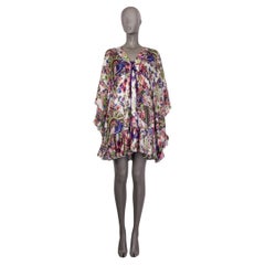 ROBERTO CAVALLI mulitcolor silk FLORAL PRINT CHIFFON FLOUNCE Dress 42 M