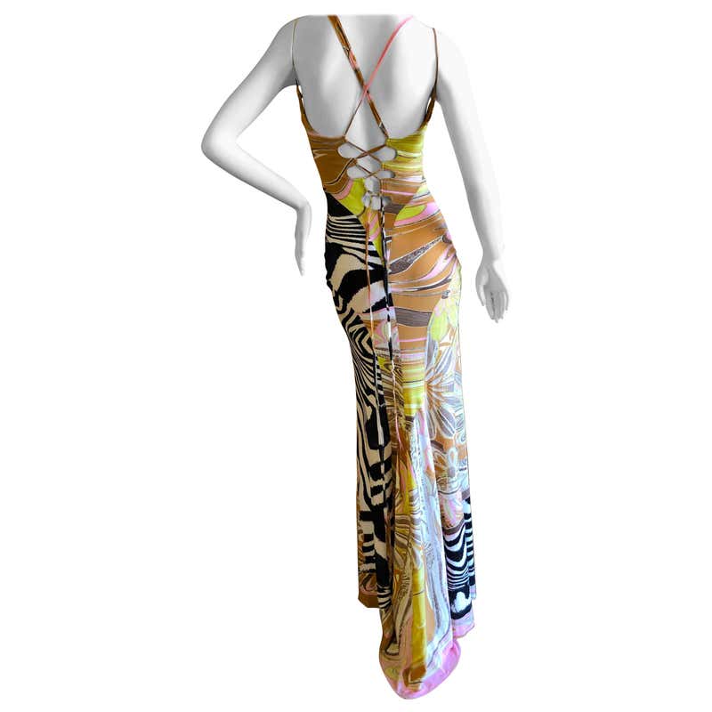 Roberto Cavalli Multi Animal Pattern Print Dress with Corset Lace ...