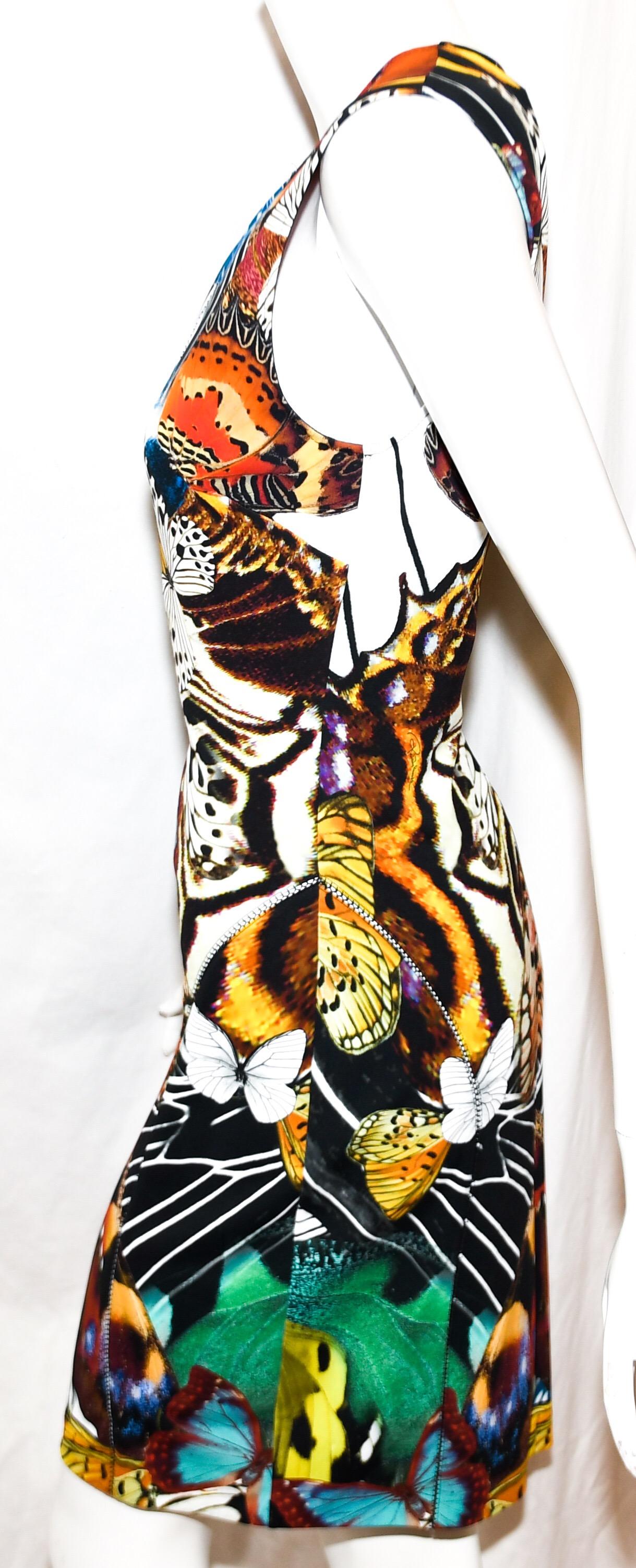 Beige Roberto Cavalli Multi Color Butterfly Print Sleeveless Dress