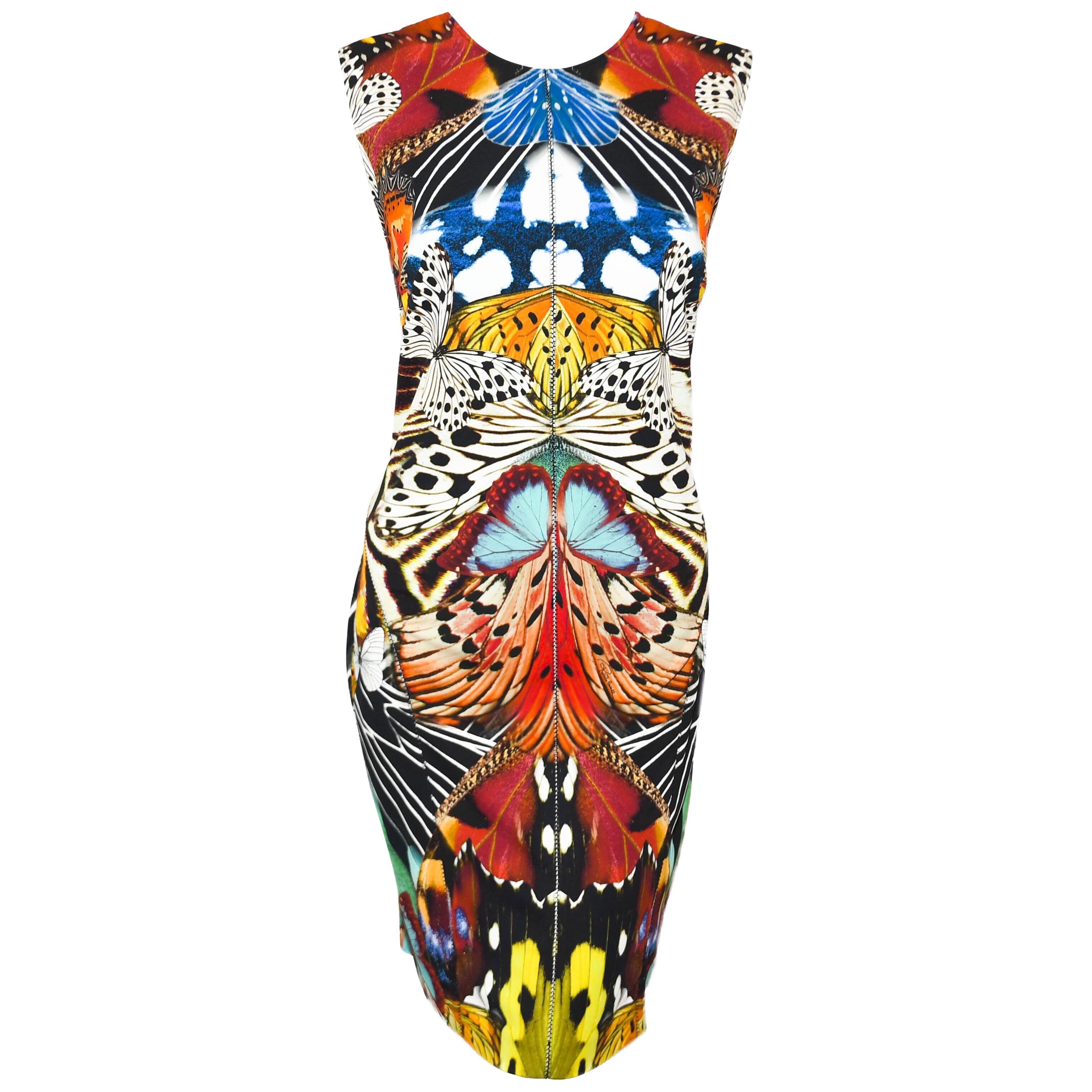 Roberto Cavalli Multi Color Butterfly Print Sleeveless Dress