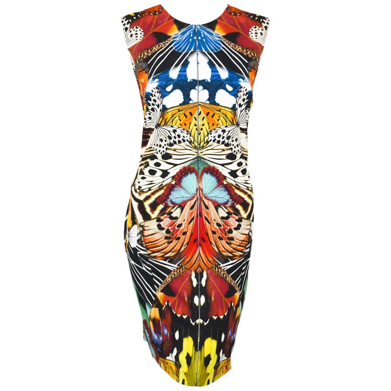 Roberto Cavalli Multi Color Butterfly Print Sleeveless Dress at 1stDibs ...