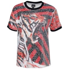 Roberto Cavalli Multicolor Animal Pattern Sequined Crew Neck Top M