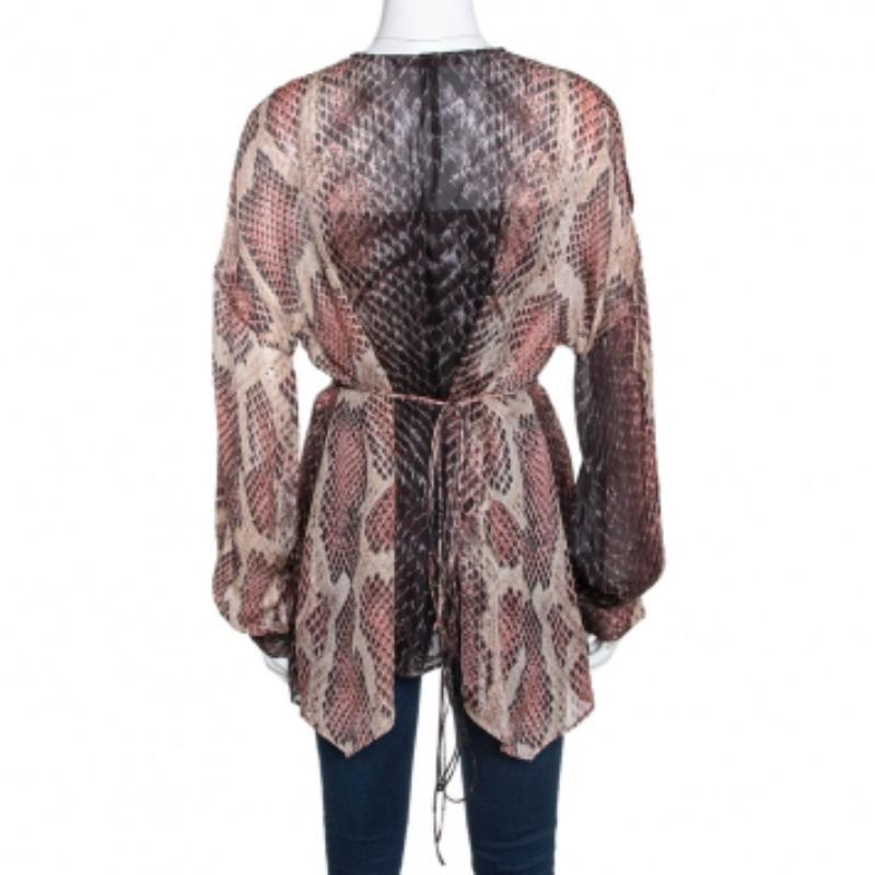 Gris Chemisier Roberto Cavalli en soie transparent orné d'imprimé animal multicolore S en vente