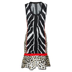 Roberto Cavalli Multicolor Animal Printed Knit Ruffle Hem Sleeveless Dress M
