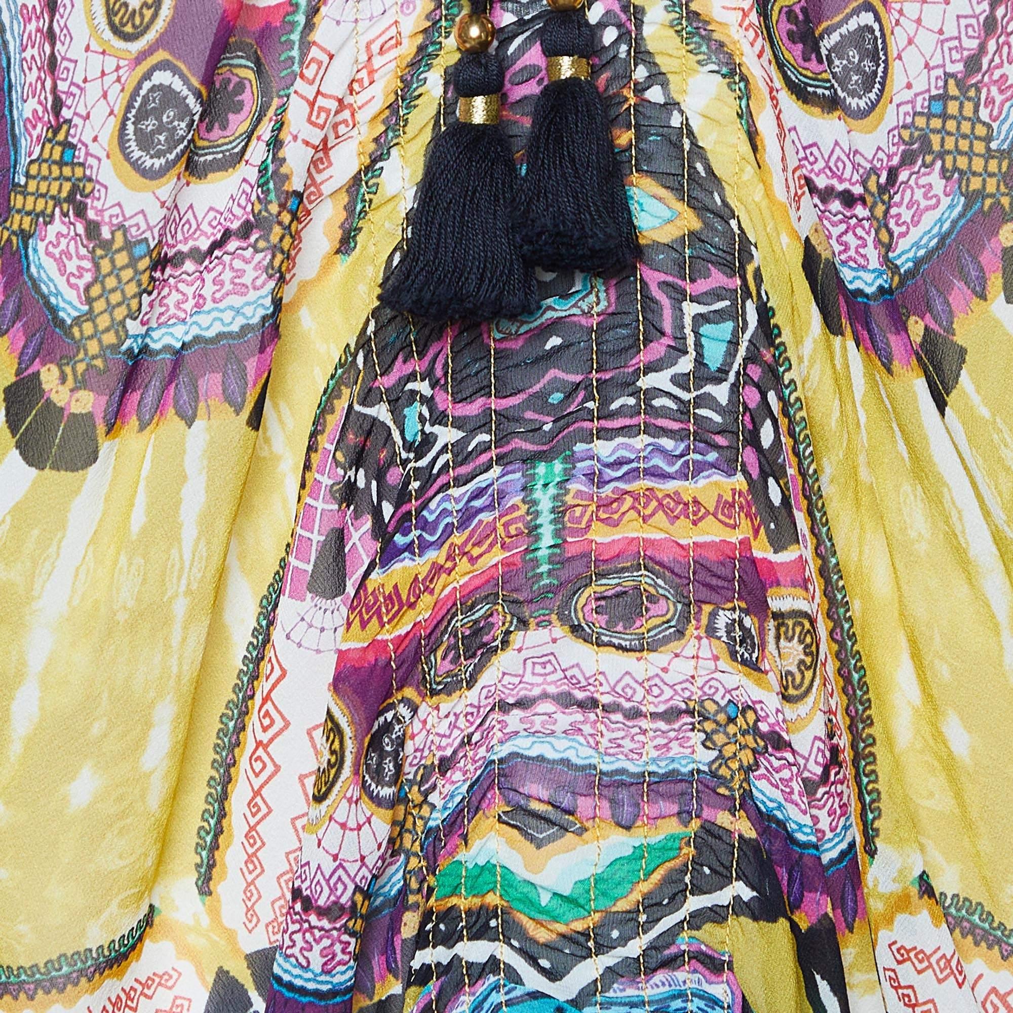 Beige Roberto Cavalli - Caftan en soie aztèque multicolore M en vente