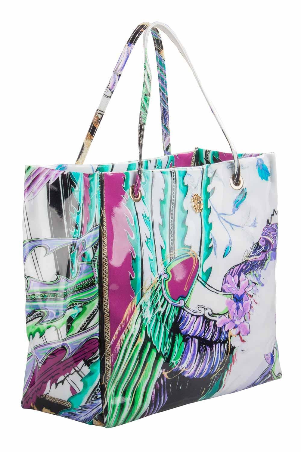 Roberto Cavalli Multicolor Crazy Print Patent Leather Shopper Tote At 1stdibs