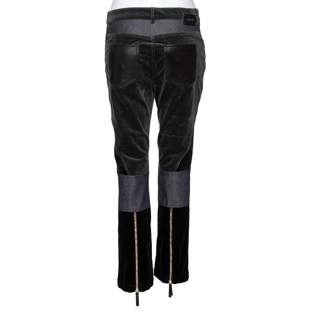 Black Roberto Cavalli Multicolor Denim Patch Detail Corduroy Pants M