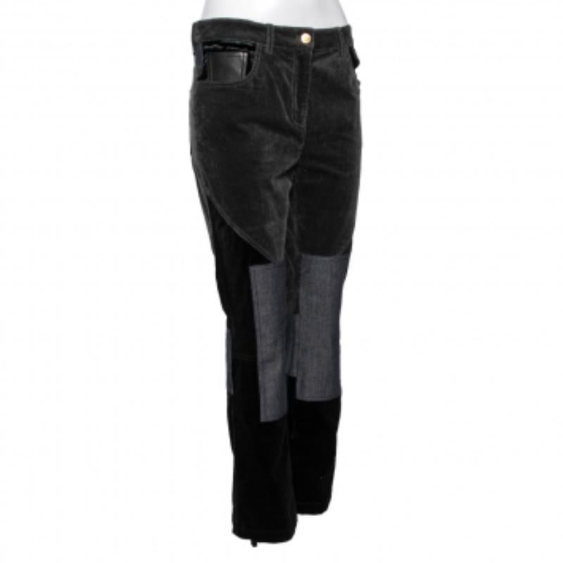 Roberto Cavalli Multicolor Denim Patch Detail Corduroy Pants M In Good Condition For Sale In Dubai, Al Qouz 2