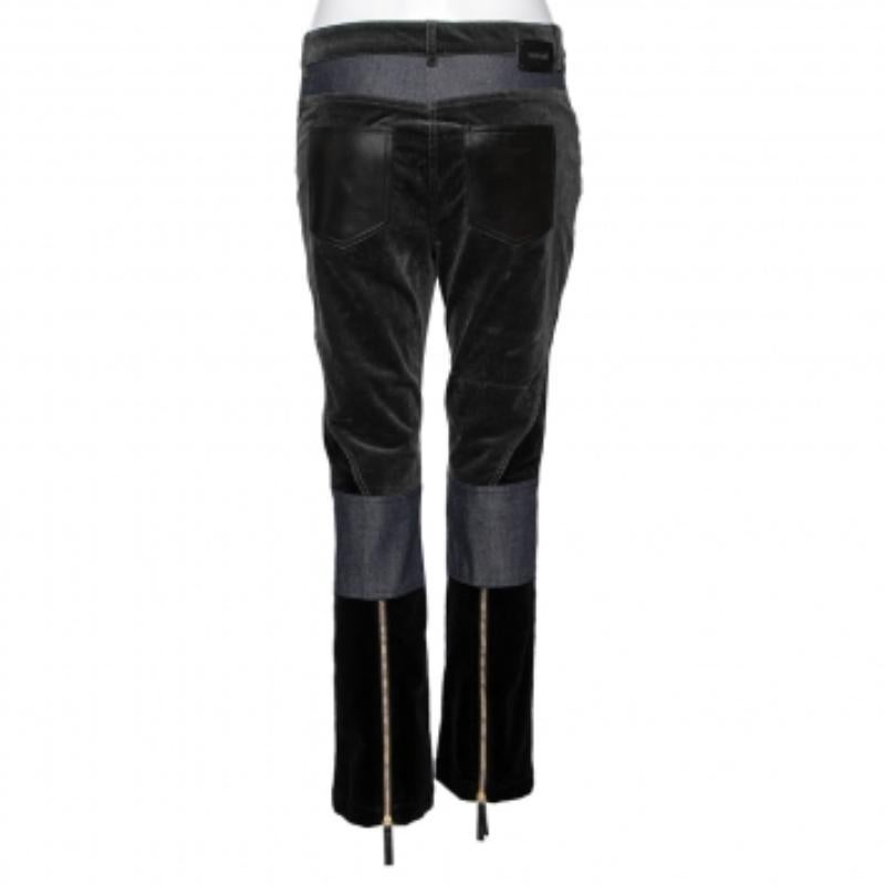 Roberto Cavalli Multicolor Denim Patch Detail Corduroy Pants M For Sale 1