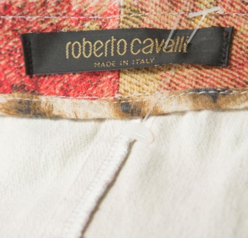 Roberto Cavalli Mehrfarbiger Verblasster Denimrock mit Hahnentrittmuster und Hahnentrittmuster S Damen im Angebot