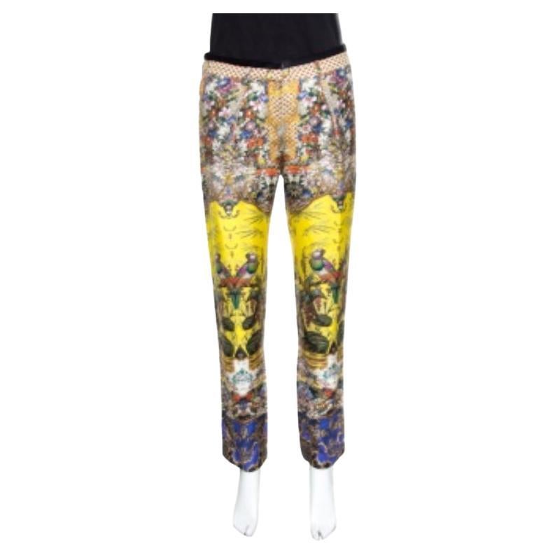 Roberto Cavalli - Pantaloni in seta stampati con uccelli e fiori multicolore - S in vendita