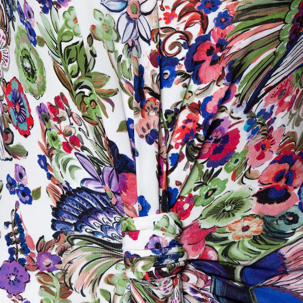 Roberto Cavalli Multicolor Floral Print Crepe Gathered Maxi Dress S 1