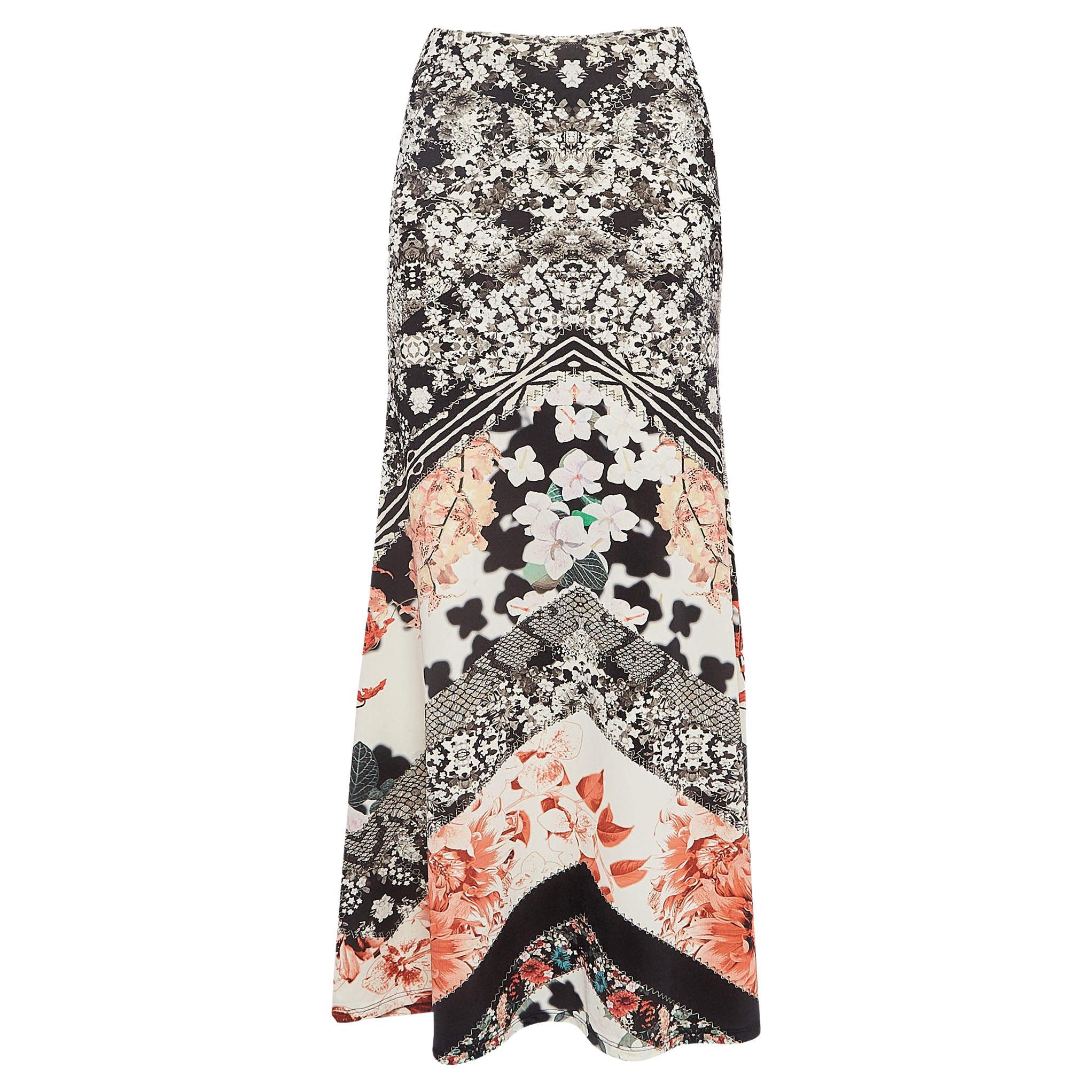 Roberto Cavalli Multicolor Floral Print Jersey Flared Maxi Skirt S For Sale