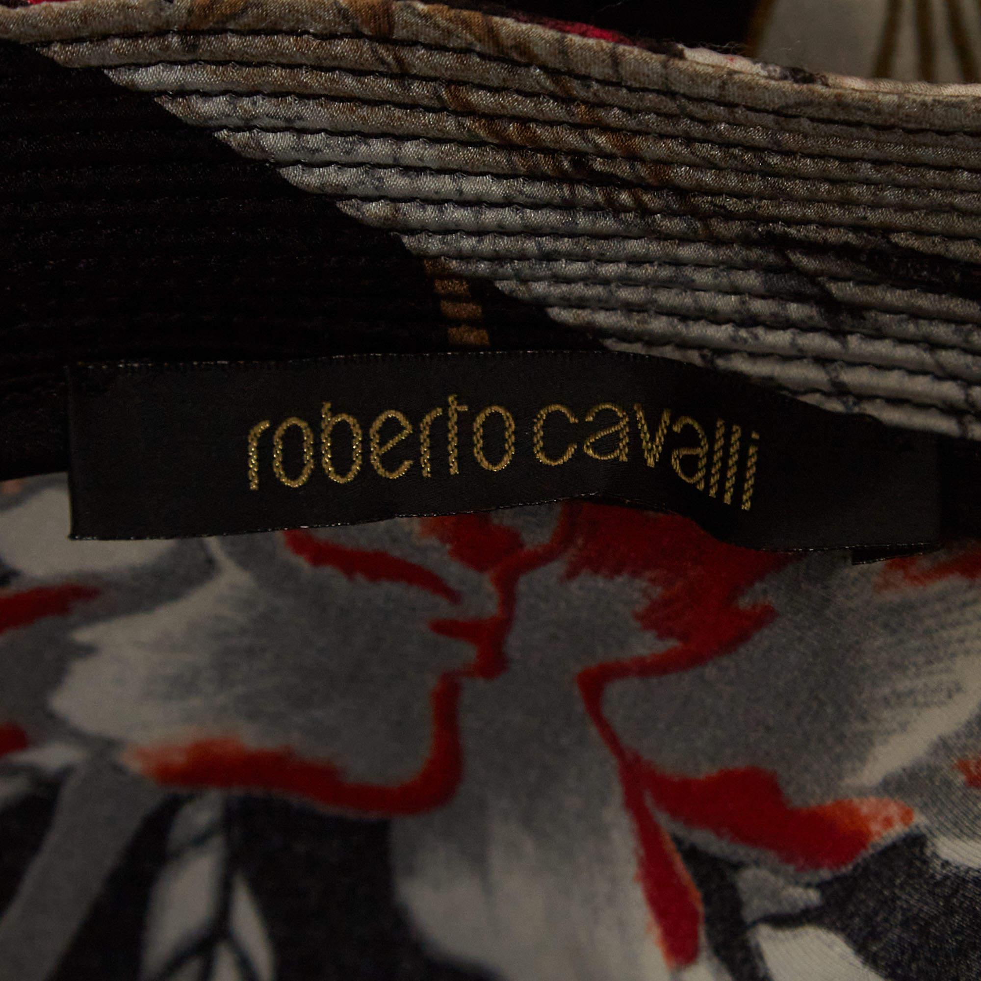Roberto Cavalli Multicolor Floral Print Silk Sleeveless Midi Dress M In Good Condition For Sale In Dubai, Al Qouz 2