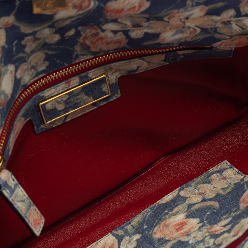 Roberto Cavalli Multicolor Floral Print Suede Turnlock Flap Shoulder Bag 4