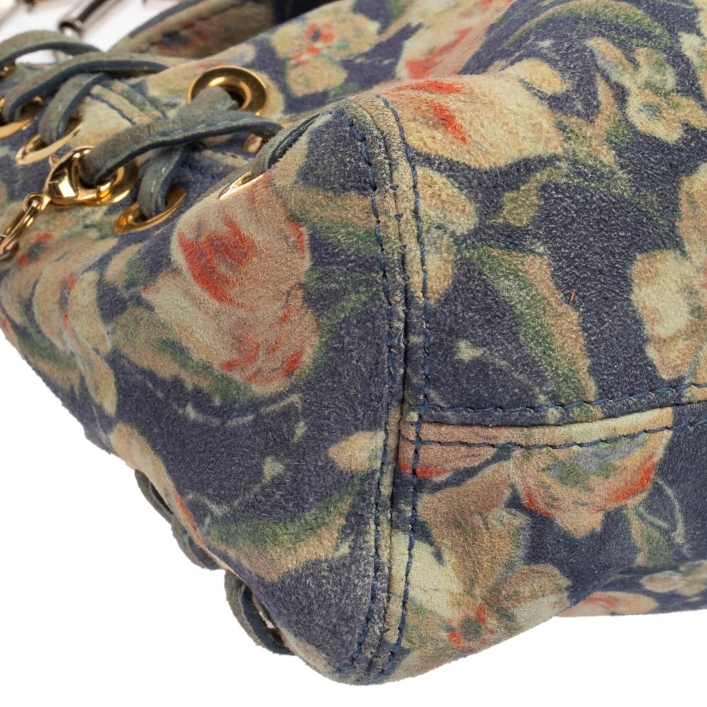 Roberto Cavalli Multicolor Floral Print Suede Turnlock Flap Shoulder Bag 2