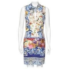 Roberto Cavalli Multicolor Floral Printed Bow Tie Front Sleeveless Dress M