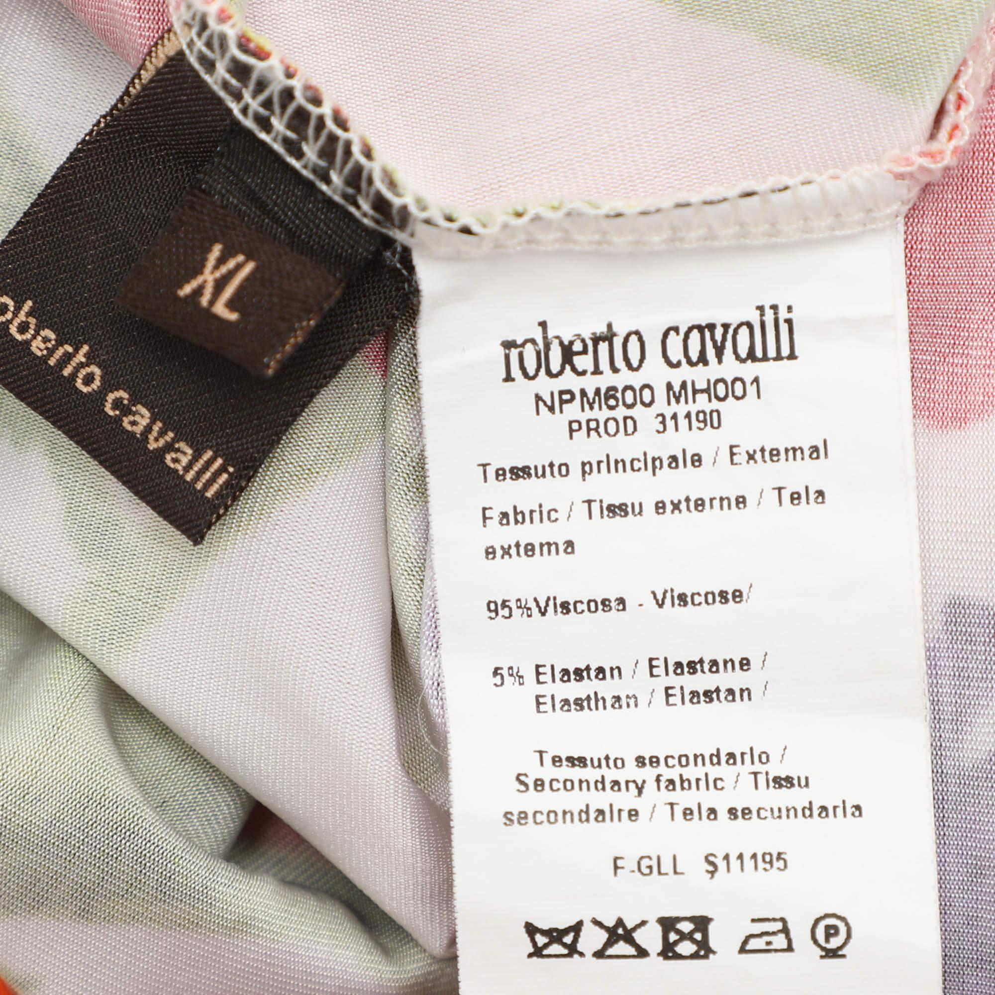Roberto Cavalli Multicolor Floral Printed Jersey Maxi Dress XL 1