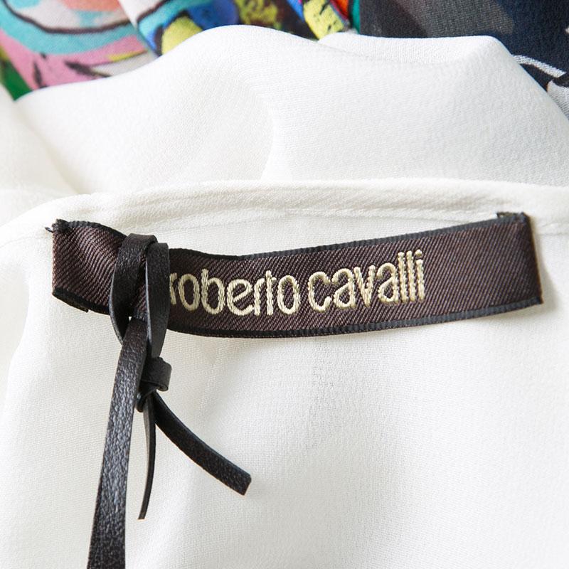Roberto Cavalli Multicolor Floral Printed Silk Kaftan Top S In New Condition For Sale In Dubai, Al Qouz 2