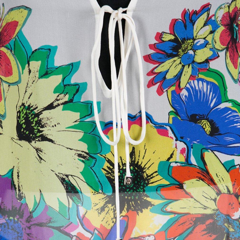 Roberto Cavalli Multicolor Floral Printed Silk Kaftan Top S 1