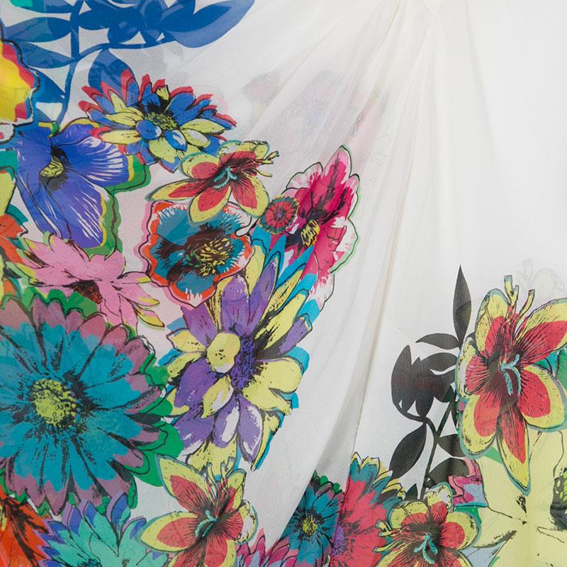 Roberto Cavalli Multicolor Floral Printed Silk Kaftan Top S For Sale 2