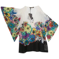 Roberto Cavalli Multicolor Floral Printed Silk Kaftan Top S