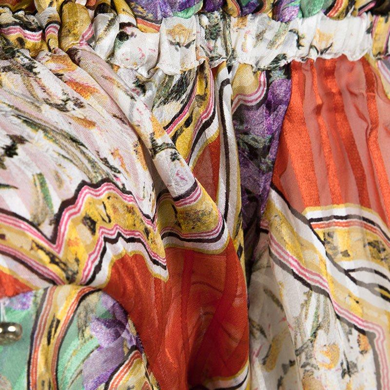 Roberto Cavalli Multicolor Floral Printed Silk Sheer Long Sleeve Blouse S In Excellent Condition In Dubai, Al Qouz 2