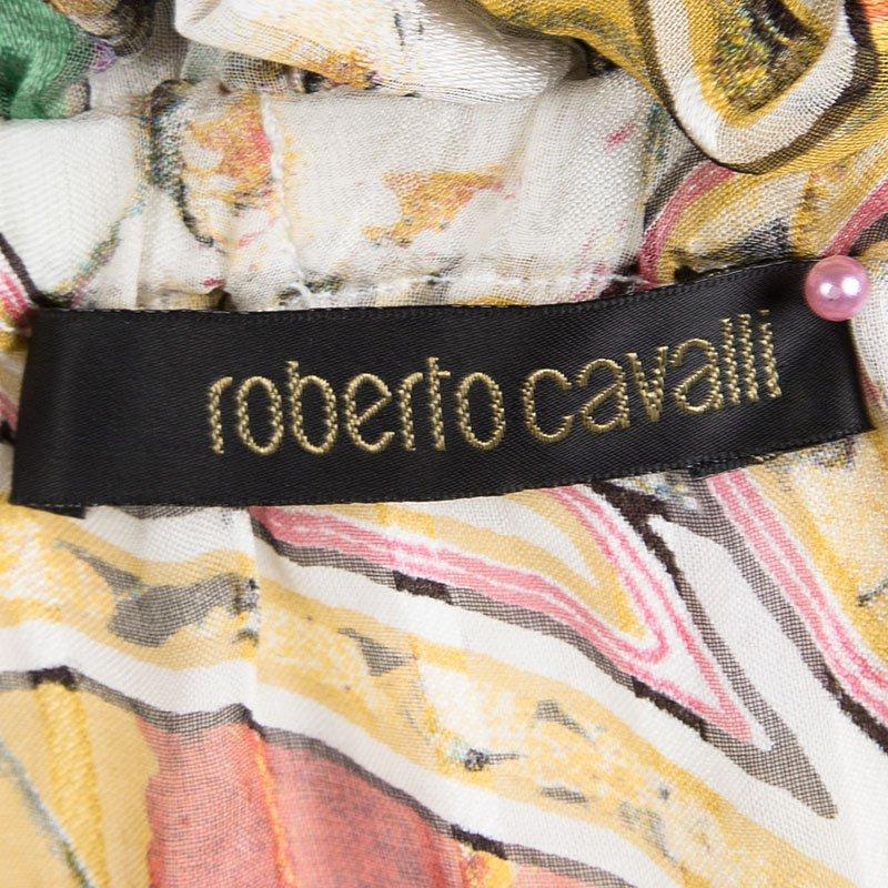 Women's Roberto Cavalli Multicolor Floral Printed Silk Sheer Long Sleeve Blouse S