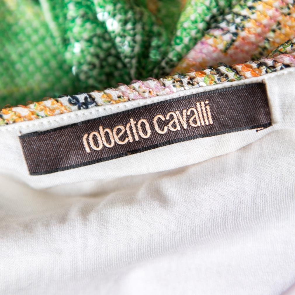 Women's Roberto Cavalli Multicolor Floral Sequined One Shoulder Top S